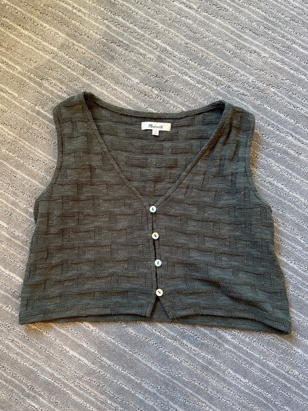 Madewell Olive Green Knit Button-Front Crop Vest